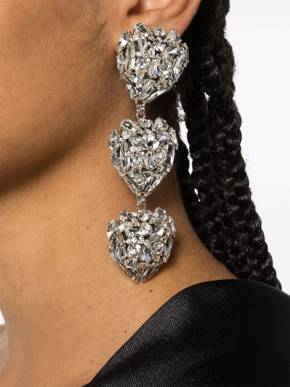 Silver heart shape crystal embellished drop earrings women